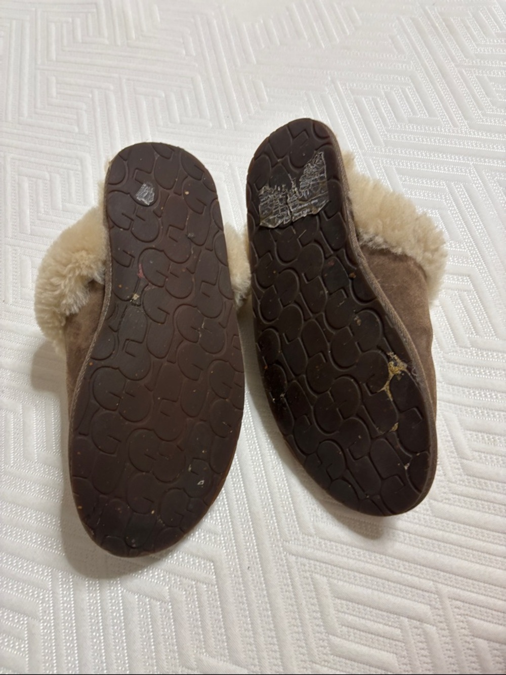 UGG Brown Suede Shearling Scuff Slippers - Picture 5 of 8
